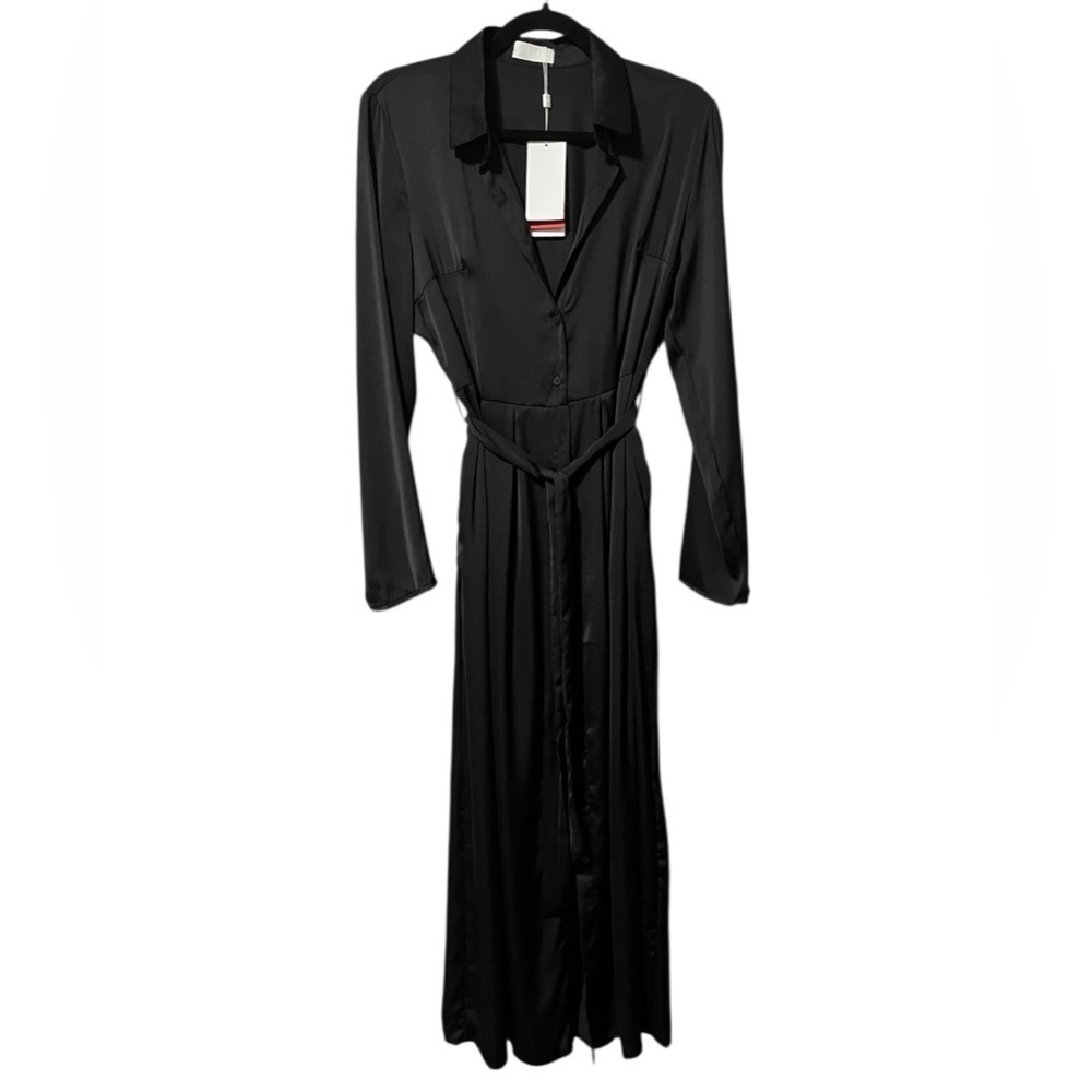 NWT Q2 Black Button Down Long Sleeve Shirt Dress Size M